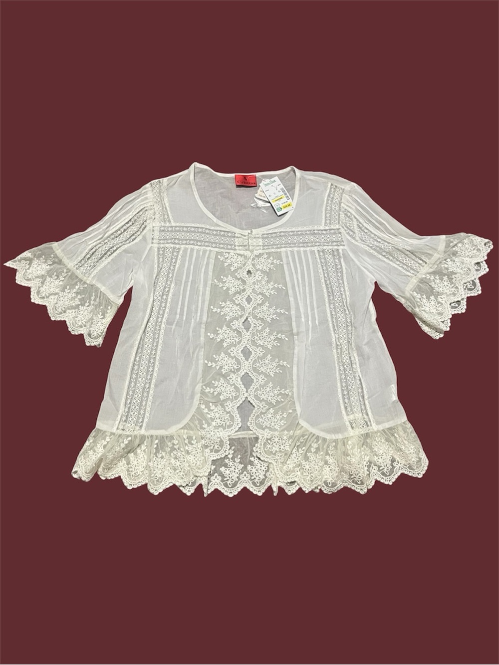 NWT Christina brand white lace open front blouse size women’s M